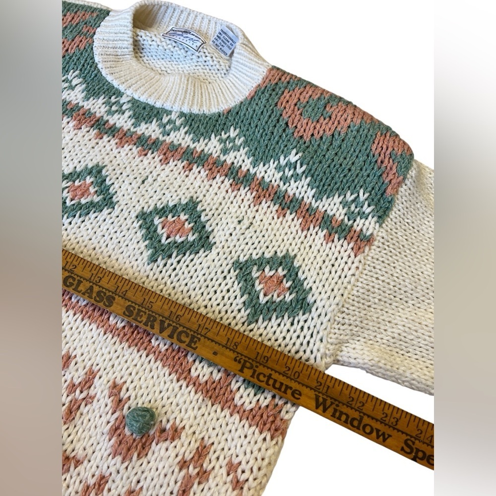 Vintage 80s Fair Isle Sweater Cozy Cottagecore Mock Neck Knit - Picture 7 of 11